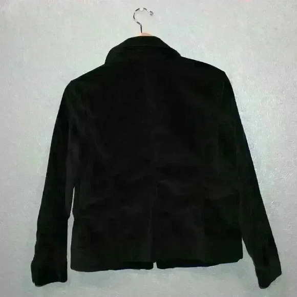 TALBOTS Black Velvet Velour Jacket Button Up Collar Stretch Casual Petite S - Picture 10 of 10